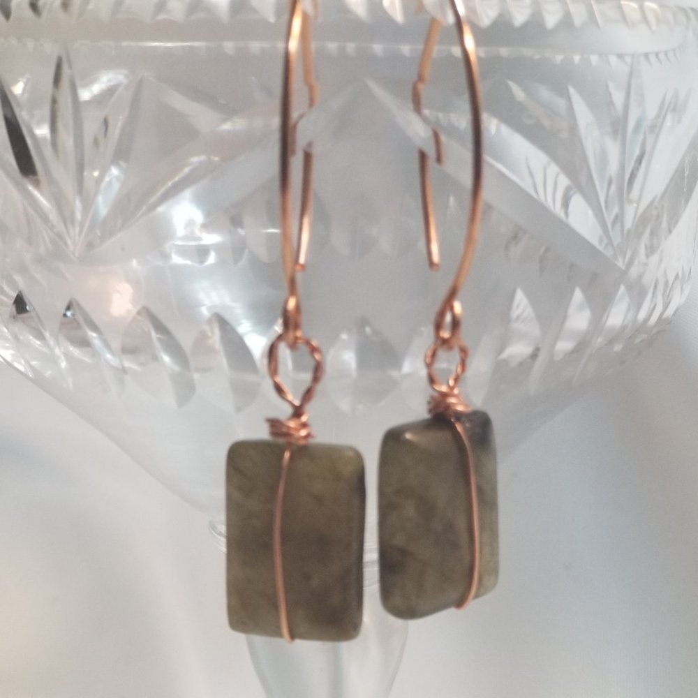 Hand Crafted Square Copper wrapped Labradorite Earrings